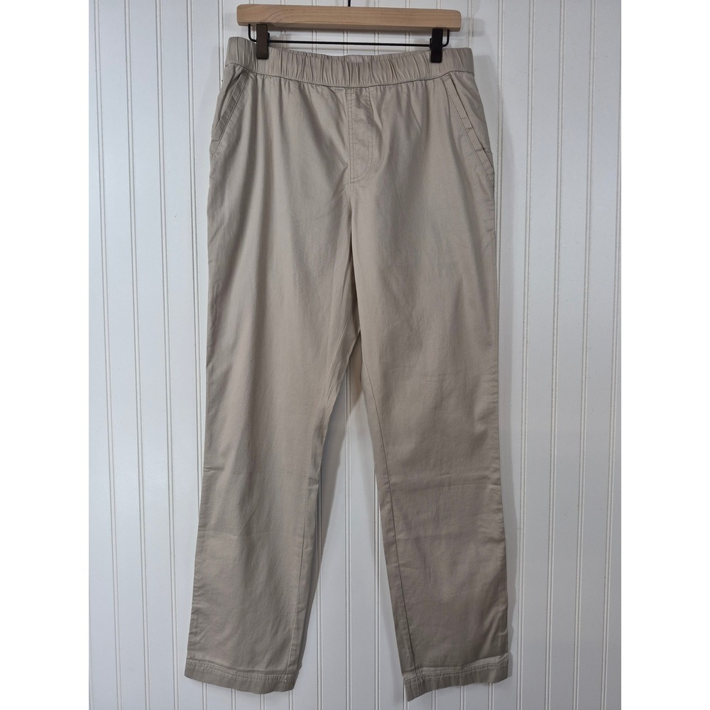 NWOT Pact Organic Cotton Elastic Waist Pull On Pants Khaki Tan Women 34x32 Med